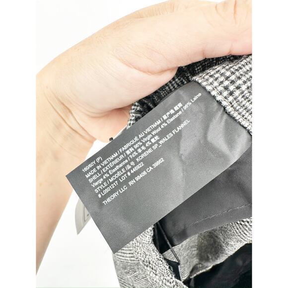 Theory Korene Glen Plaid Wales Flannel Stretch Wool Gray Pants Size XSmall NWT - Picture 5 of 6